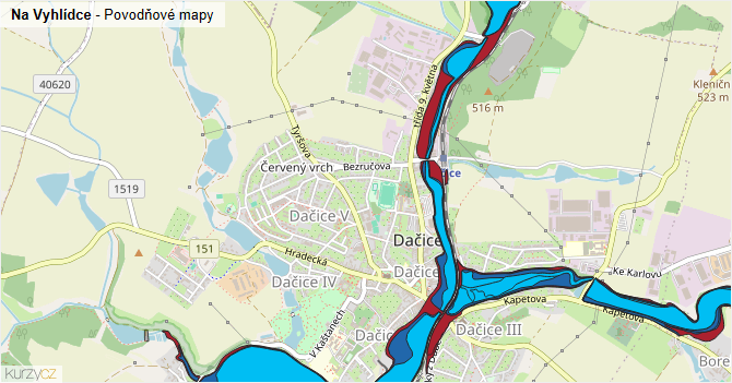 Na Vyhlídce - záplavové mapy stoleté vody