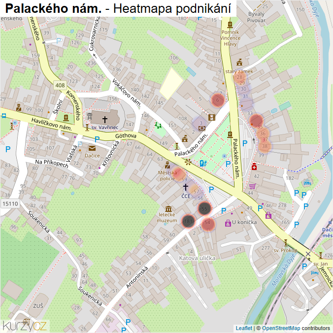 Mapa Palackého nám. - Firmy v ulici.