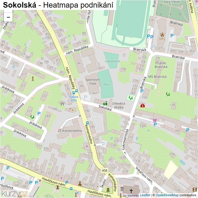 Mapa Sokolská - Firmy v ulici.