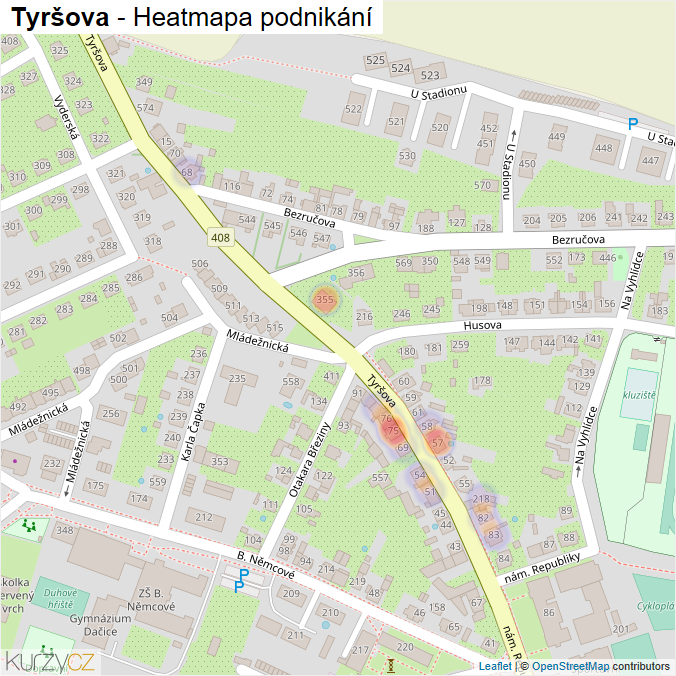 Mapa Tyršova - Firmy v ulici.