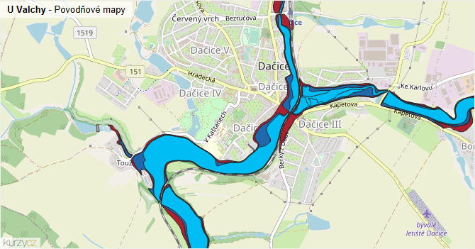 U Valchy - záplavové mapy stoleté vody