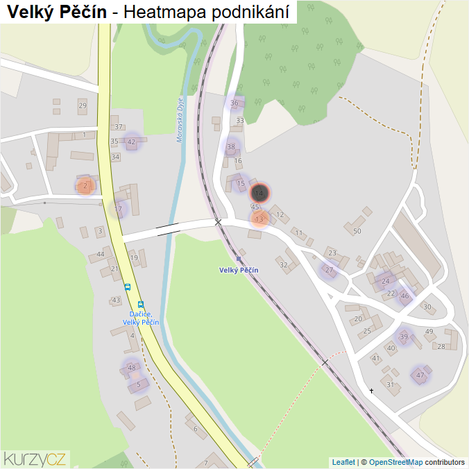 Mapa Velký Pěčín - Firmy v části obce.