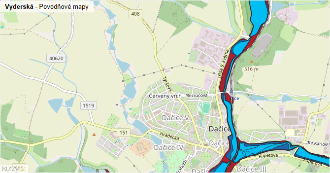 Vyderská - záplavové mapy stoleté vody
