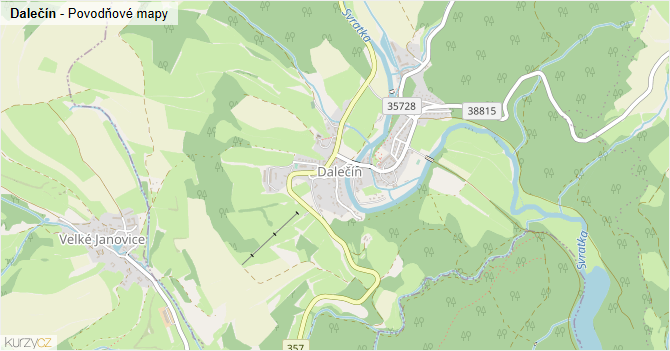 Dalečín - záplavové mapy stoleté vody