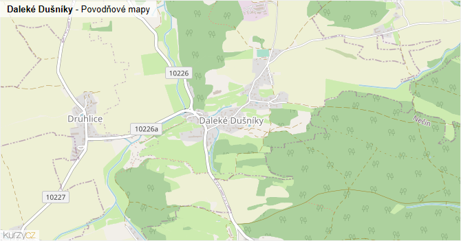 Daleké Dušníky - záplavové mapy stoleté vody