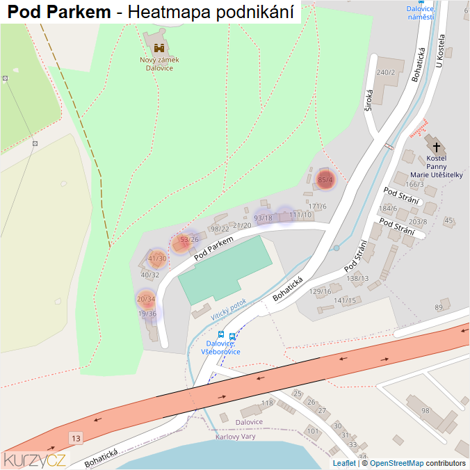 Mapa Pod Parkem - Firmy v ulici.