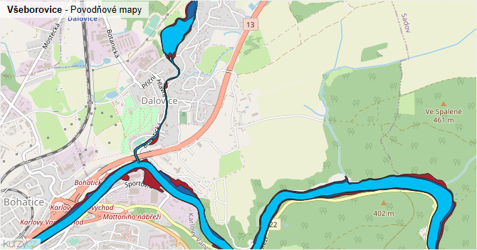 Všeborovice - záplavové mapy stoleté vody
