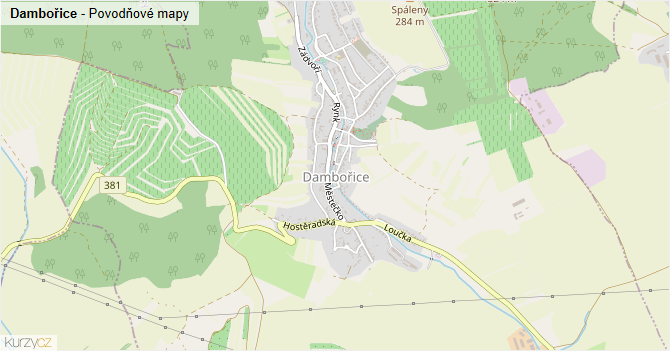 Dambořice - záplavové mapy stoleté vody