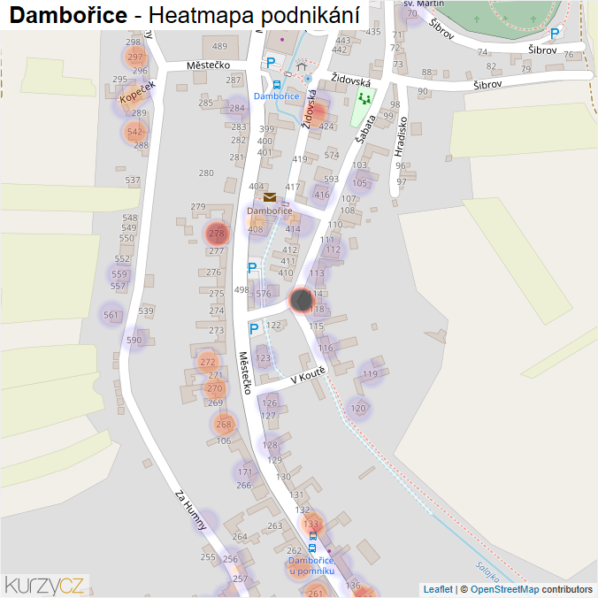 Mapa Dambořice - Firmy v části obce.