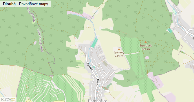 Dlouhá - záplavové mapy stoleté vody