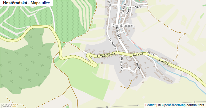 Hostěradská - mapa ulice