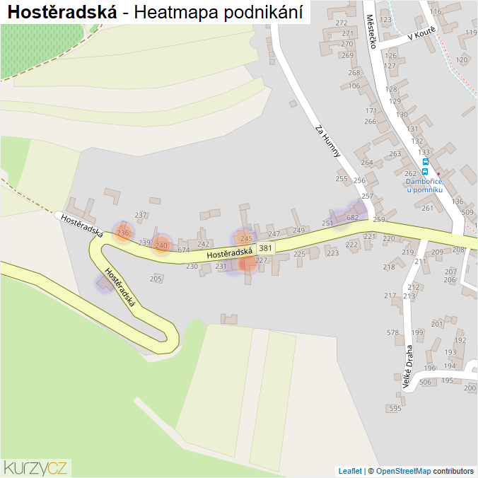 Mapa Hostěradská - Firmy v ulici.
