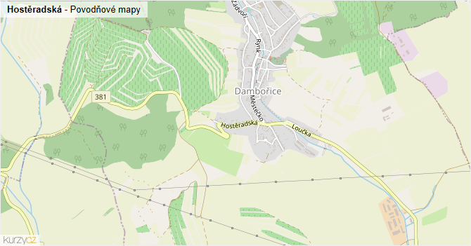 Hostěradská - záplavové mapy stoleté vody