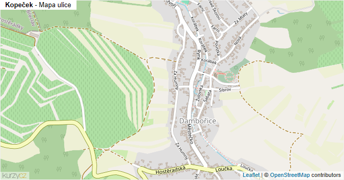 Kopeček - mapa ulice