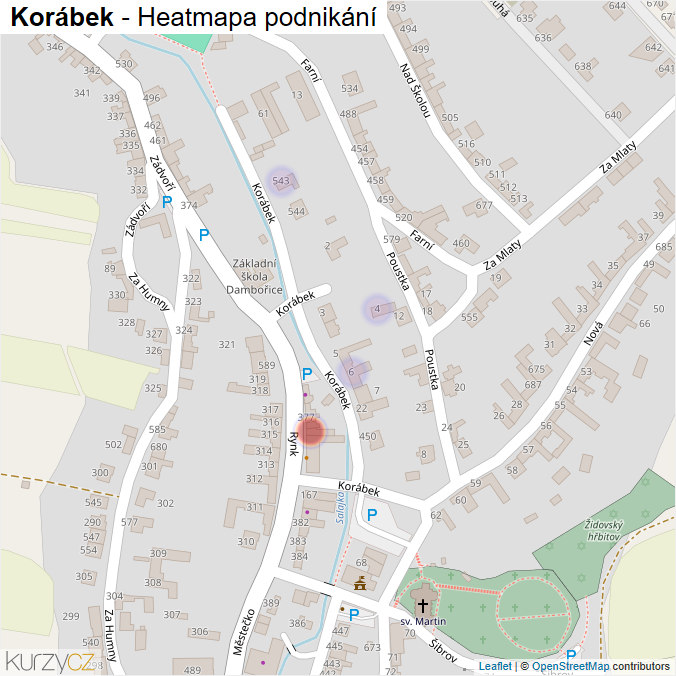Mapa Korábek - Firmy v ulici.