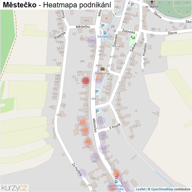 Mapa Městečko - Firmy v ulici.