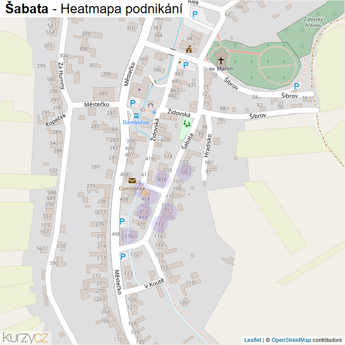 Mapa Šabata - Firmy v ulici.