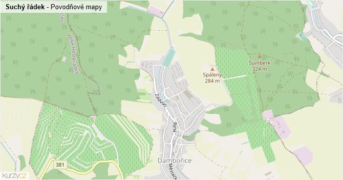 Suchý řádek - záplavové mapy stoleté vody