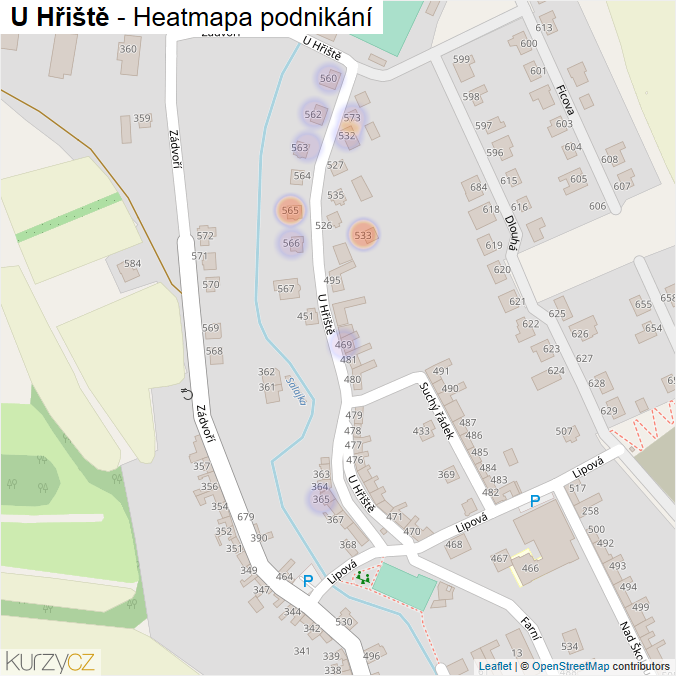 Mapa U Hřiště - Firmy v ulici.