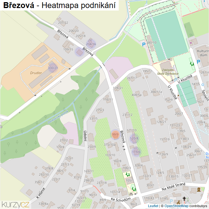 Mapa Březová - Firmy v ulici.