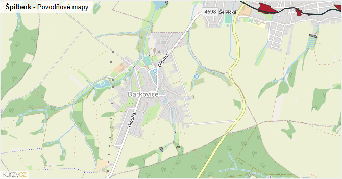 Špilberk - záplavové mapy stoleté vody