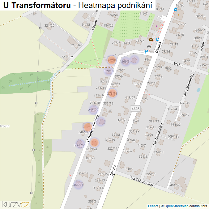 Mapa U Transformátoru - Firmy v ulici.