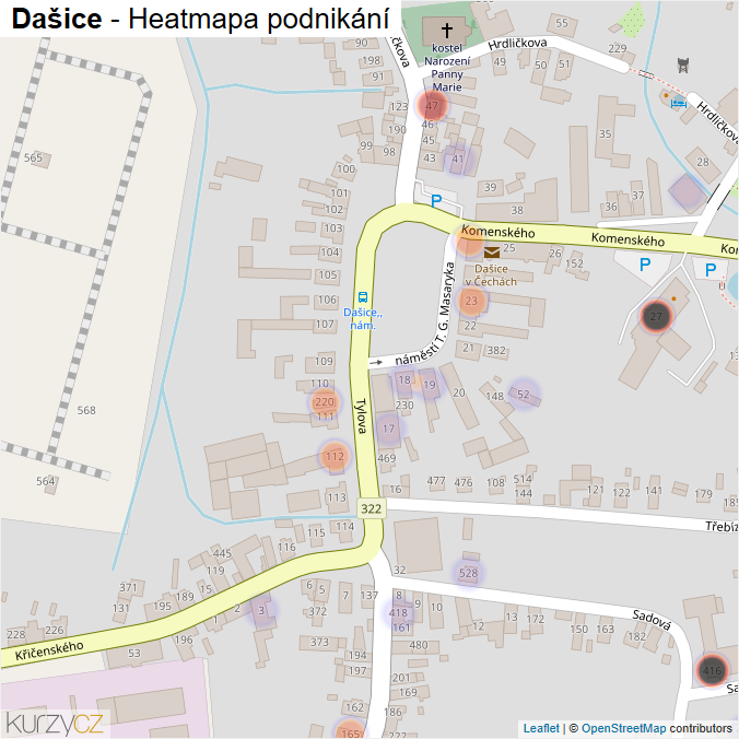 Mapa Dašice - Firmy v obci.