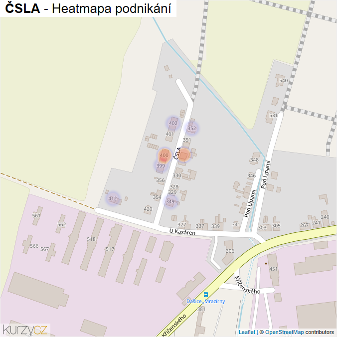 Mapa ČSLA - Firmy v ulici.