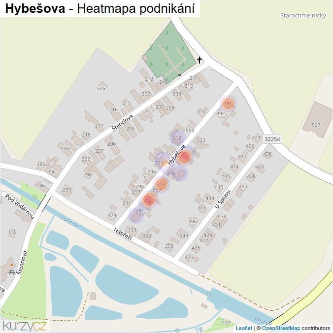 Mapa Hybešova - Firmy v ulici.