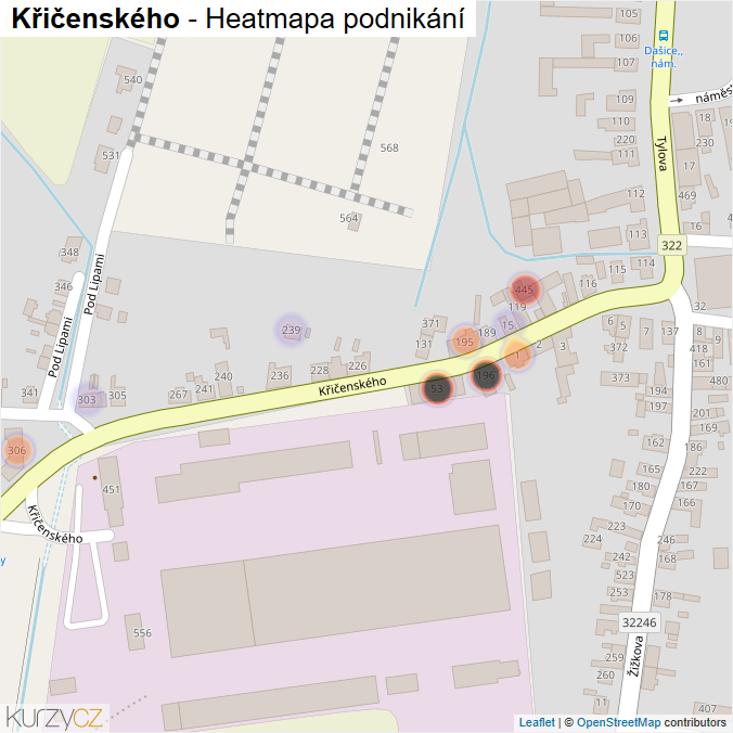 Mapa Křičenského - Firmy v ulici.