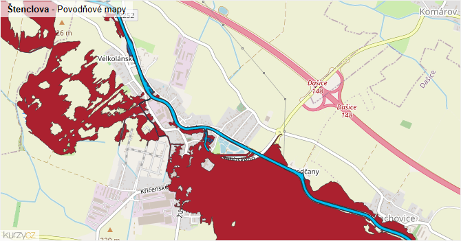 Štenclova - záplavové mapy stoleté vody