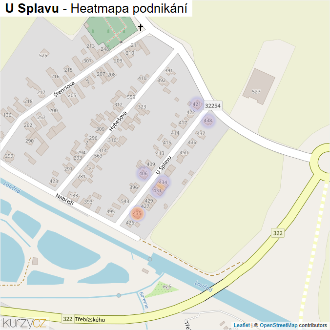 Mapa U Splavu - Firmy v ulici.