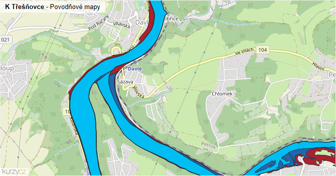 K Třešňovce - záplavové mapy stoleté vody