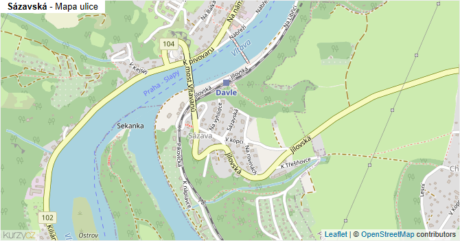 Sázavská - mapa ulice