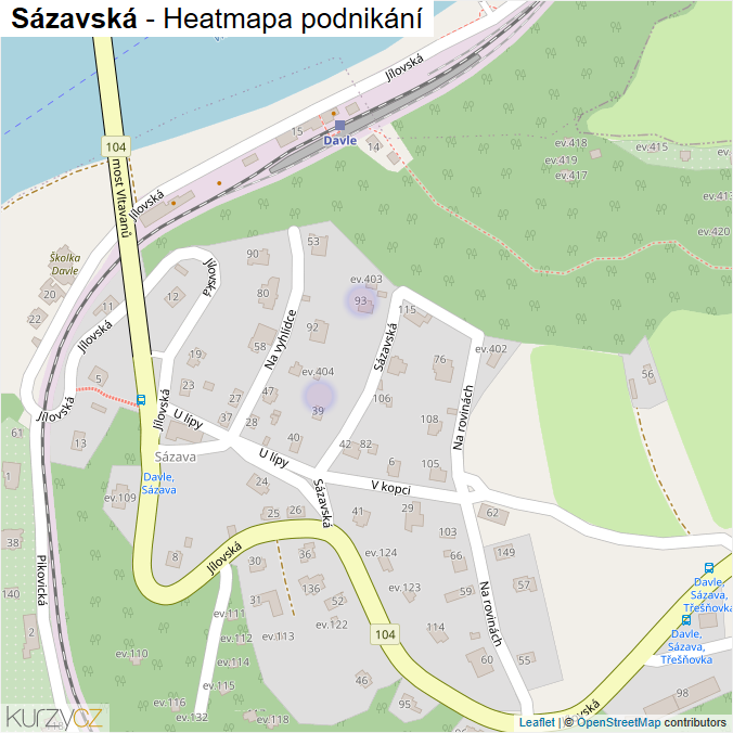 Mapa Sázavská - Firmy v ulici.