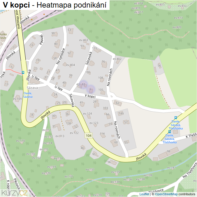 Mapa V kopci - Firmy v ulici.