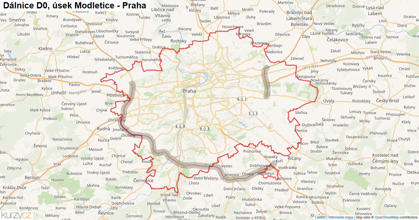 Úsek Modletice - Praha, Dálnice D0 - Mapa