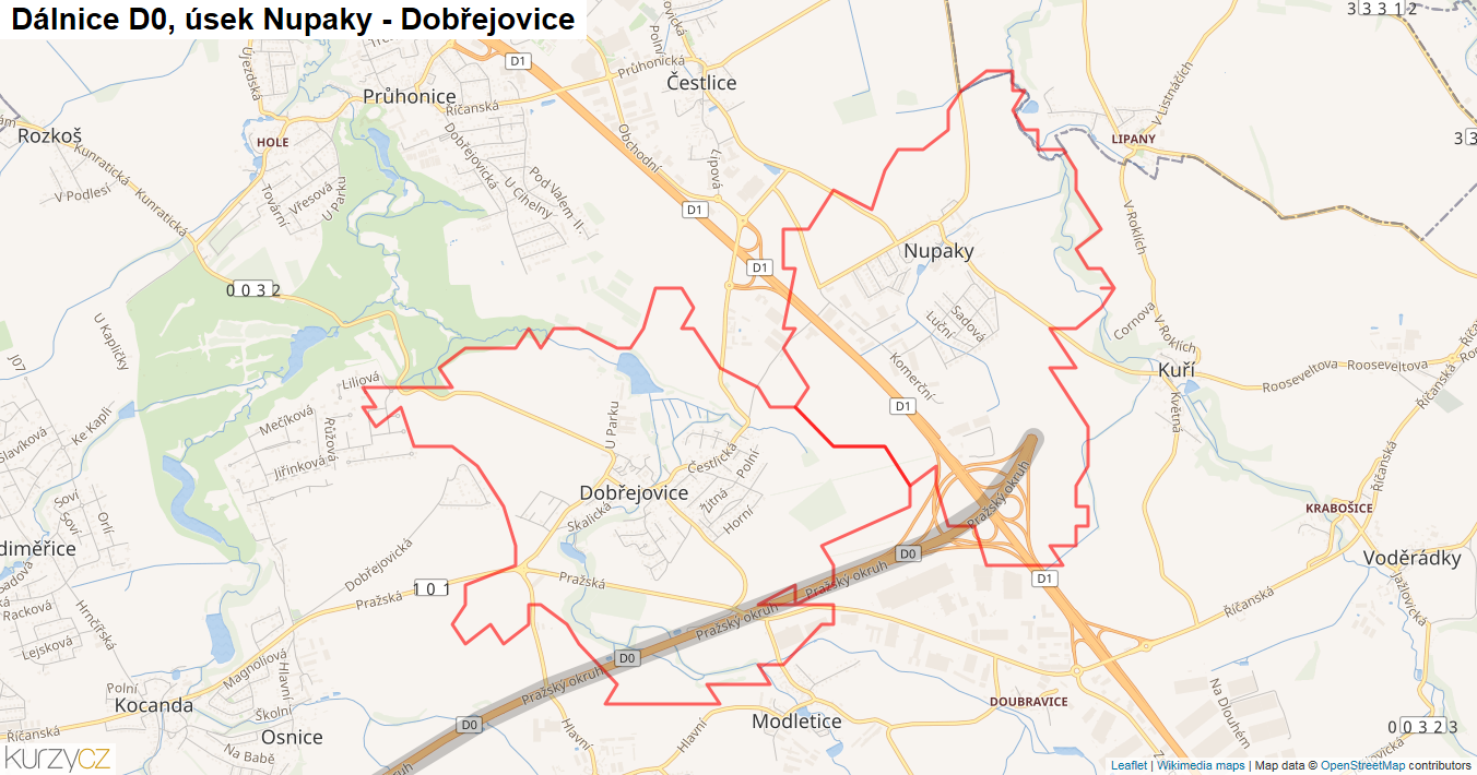Úsek Nupaky - Dobřejovice, Dálnice D0 - Mapa