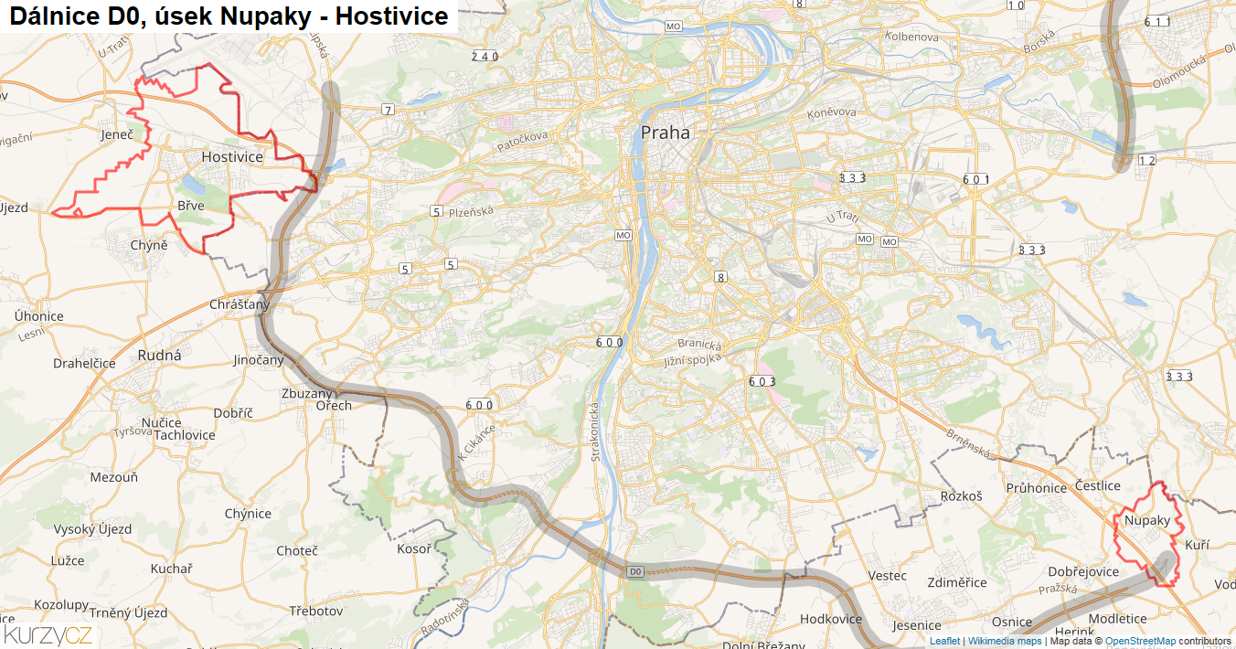 Úsek Nupaky - Hostivice, Dálnice D0 - Mapa
