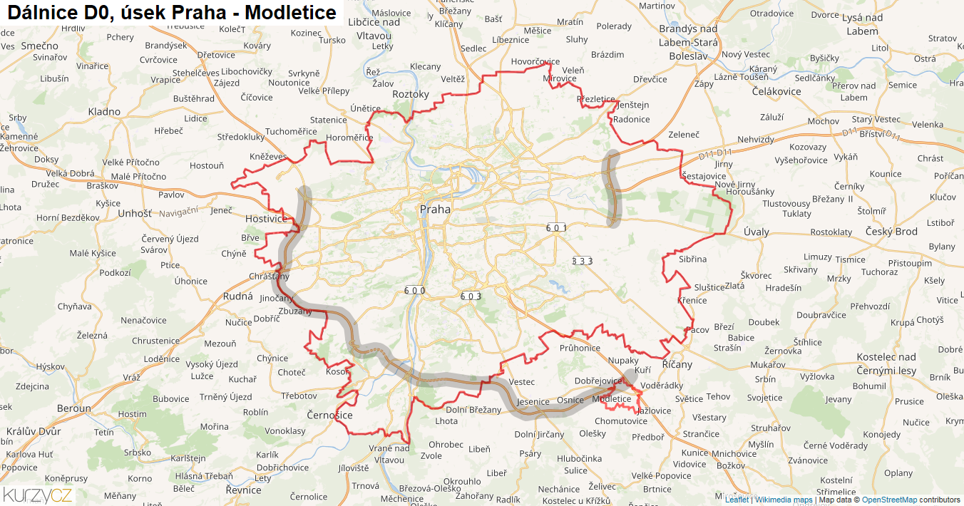 Úsek Praha - Modletice, Dálnice D0 - Mapa