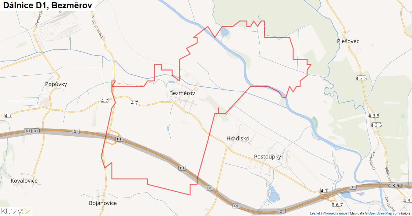 Bezměrov, Dálnice D1 - Mapa