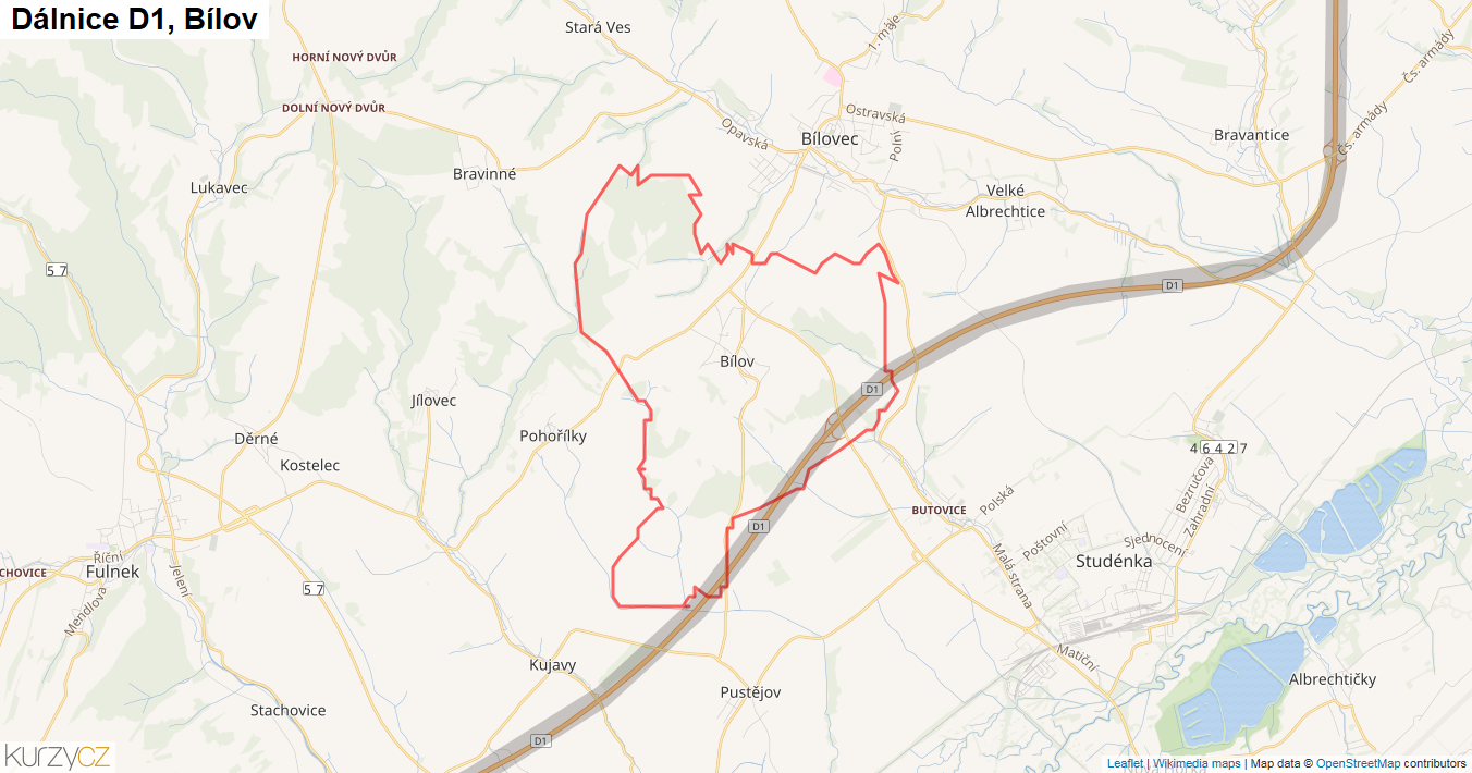 Bílov, Dálnice D1 - Mapa