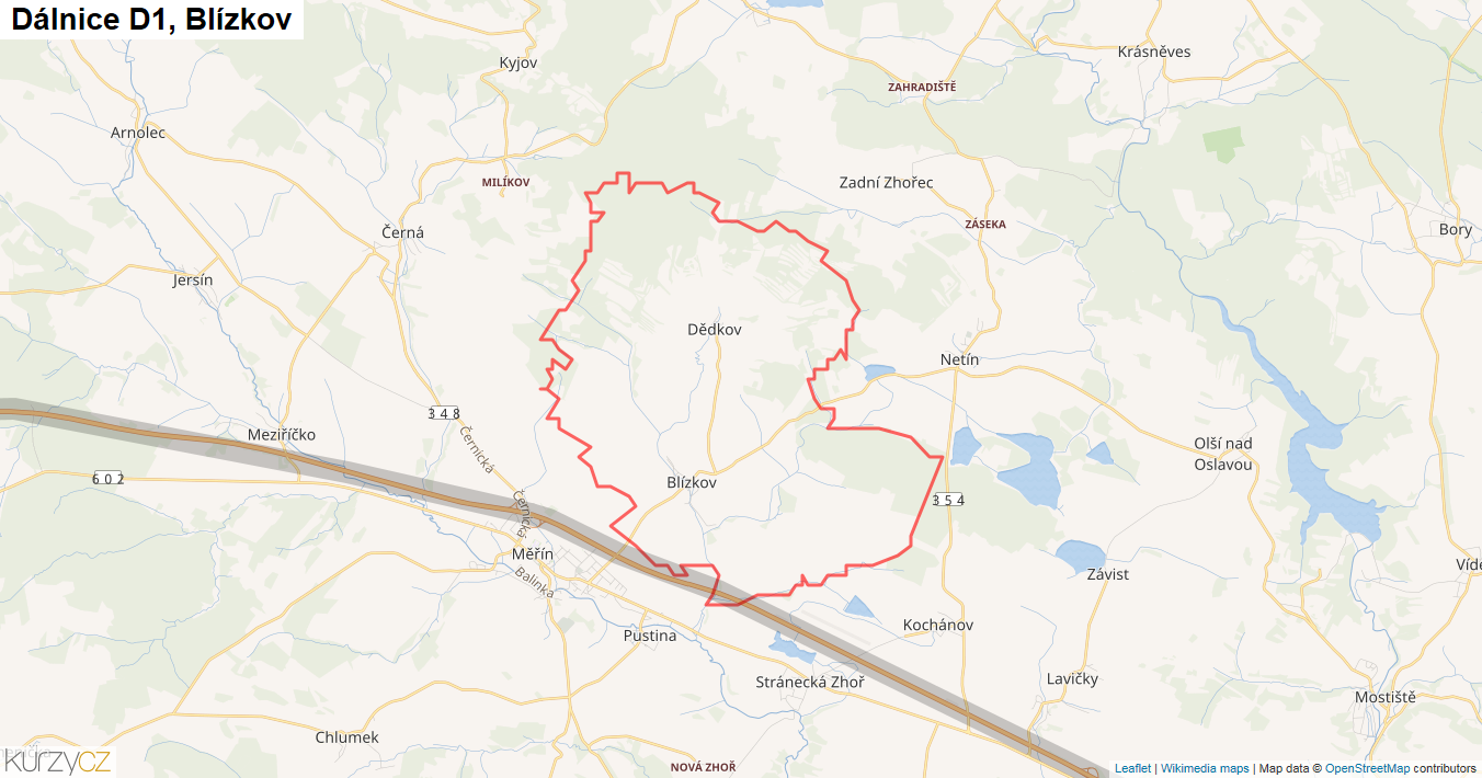 Blízkov, Dálnice D1 - Mapa