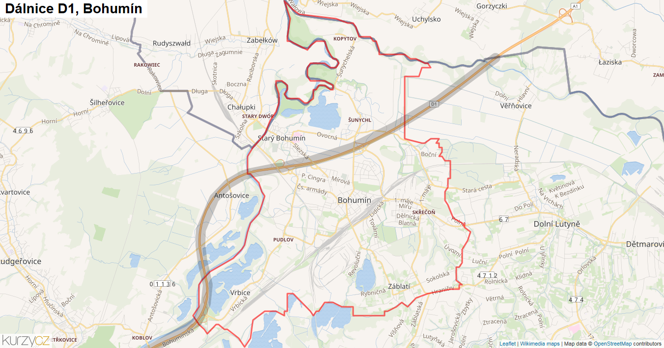 Bohumín, Dálnice D1 - Mapa