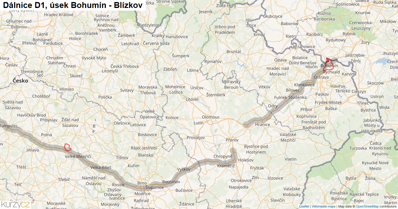 Úsek Bohumín - Blízkov, Dálnice D1 - Mapa