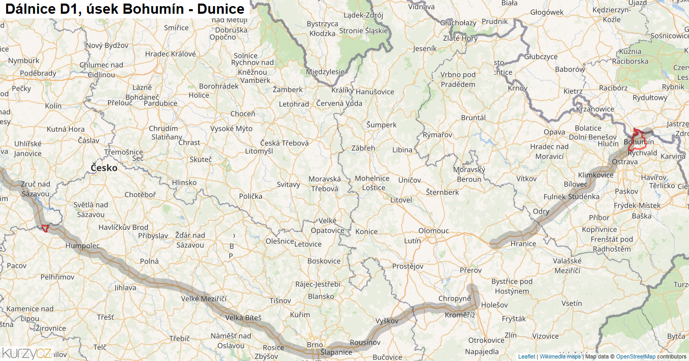 Úsek Bohumín - Dunice, Dálnice D1 - Mapa