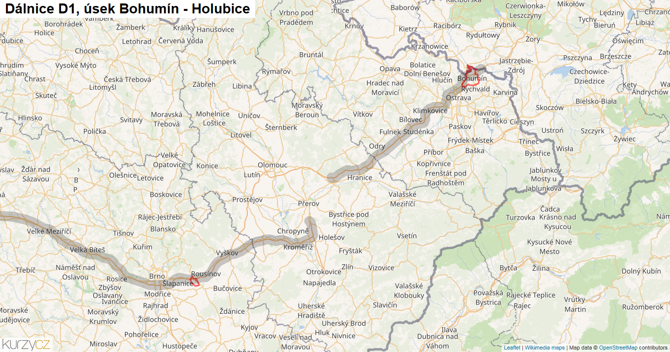 Úsek Bohumín - Holubice, Dálnice D1 - Mapa