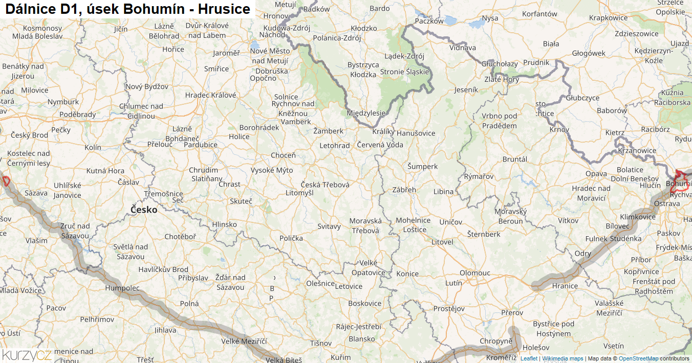 Úsek Bohumín - Hrusice, Dálnice D1 - Mapa