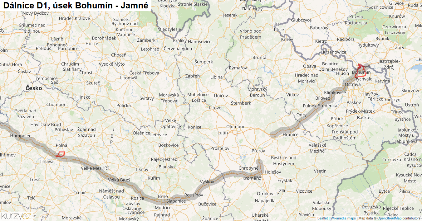 Úsek Bohumín - Jamné, Dálnice D1 - Mapa