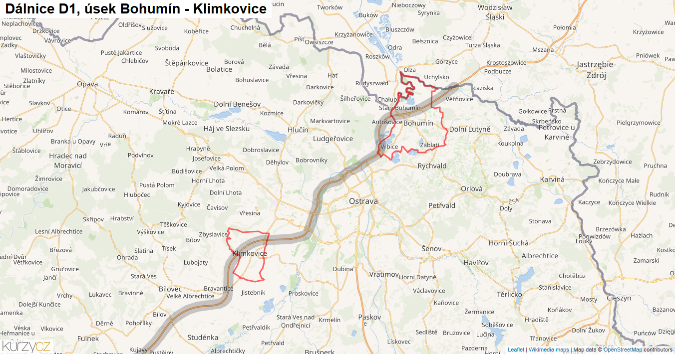 Úsek Bohumín - Klimkovice, Dálnice D1 - Mapa